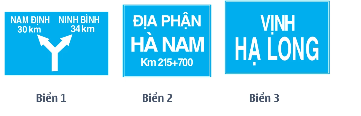 Biển báo dưới đây chỉ dẫn địa giới hành chính giữa các thành phố, tỉnh, huyện
