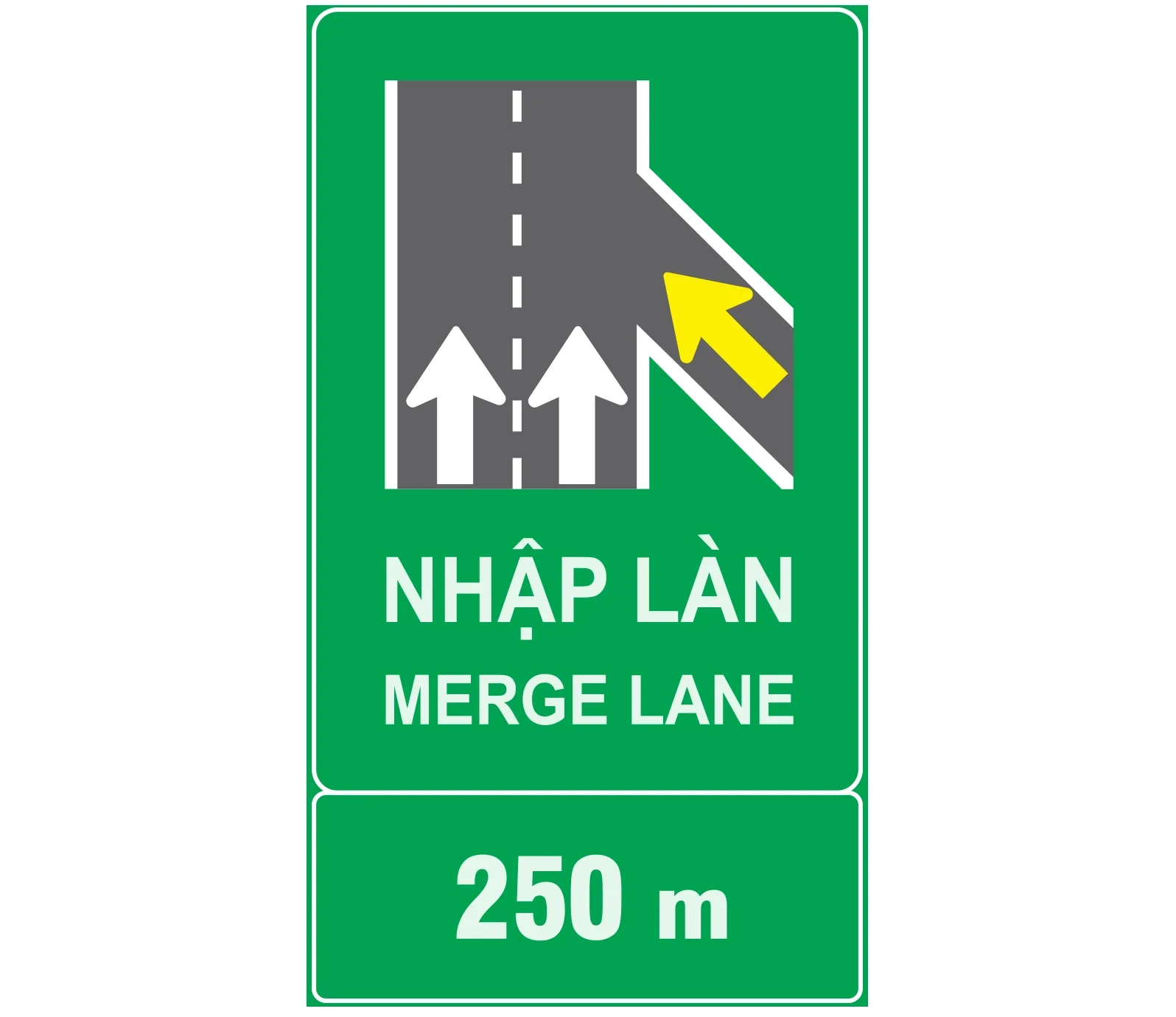 Chọn đáp án đúng “Chỉ dẫn vị trí nhập làn xe cách 250 m