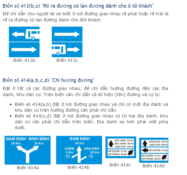 Kỹ năng học lái xe ôtô: biển báo chỉ dẫn